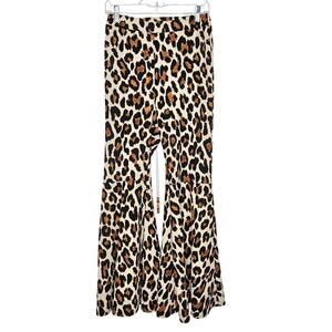 Out Of Order Leopard Print Pull On Bell Bottom Pants Womens SZ MD Mob Wife Y2K